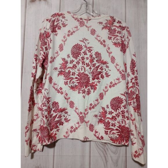 Talbots Sweater Ladies Extra Large Red White Floral Silk Blend VNeck Light Weigh - Picture 2 of 7